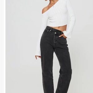 Princess Polly High Rise asymmetrical black jeans